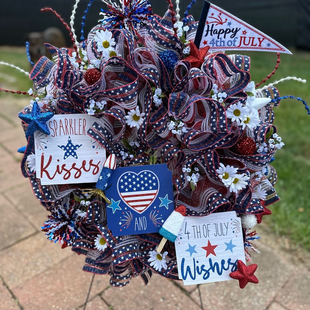 Patriotic 4th of July Wreath with Red, White, and Blue Accents